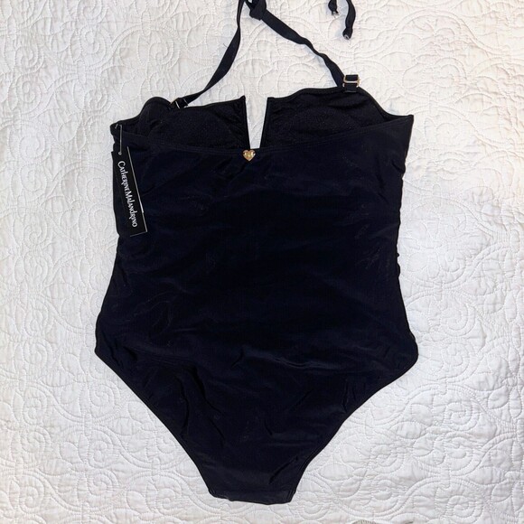 NWT Catherine Malandrino V Wire Shirred Black 1 Piece Bandeau Swimsuit Plus S 1X - Picture 8 of 12